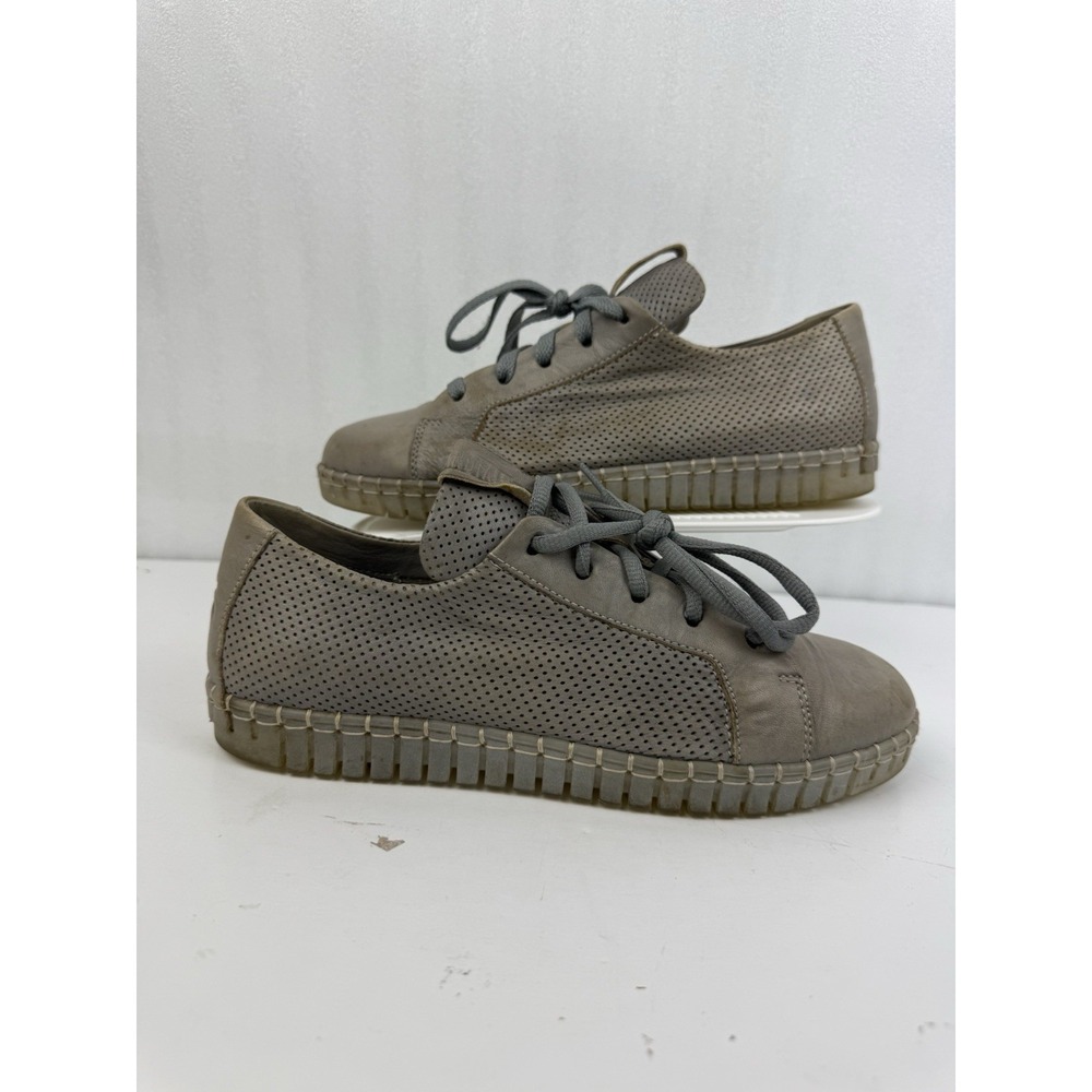 Andia Fora Italian Gray Perforated Leather Platform Lace Up Sneakers Sz 39 W8.5